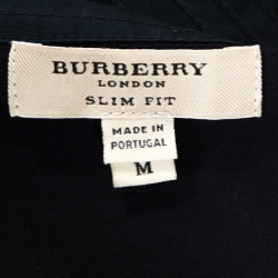 Burberry Navy Blue Knit Pintucked Half Placket Slim Fit Shirt M
