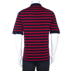 Pre Owned Burberry Navy Blue & Red Striped Cotton Polo T-Shirt XL