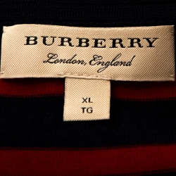 Pre Owned Burberry Navy Blue & Red Striped Cotton Polo T-Shirt XL