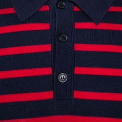 Pre Owned Burberry Navy Blue & Red Striped Cotton Polo T-Shirt XL