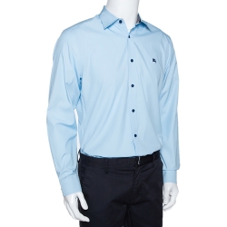 Pre Owned Burberry Sky Blue Cotton Button Front Shirt L