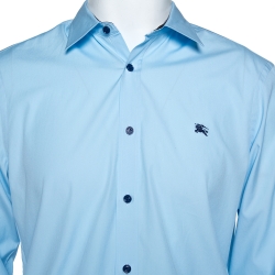 Pre Owned Burberry Sky Blue Cotton Button Front Shirt L