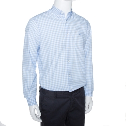 Pre Owned Burberry Light Blue & White Gingham Check Cotton Long Sleeve Shirt L