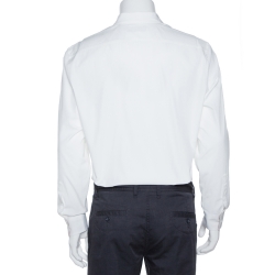 Burberry White Stretch Cotton Check Cuff Detail Long Sleeve Shirt L