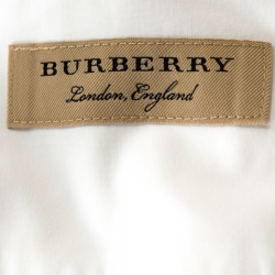 Burberry White Stretch Cotton Check Cuff Detail Long Sleeve Shirt L