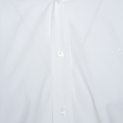 Burberry White Stretch Cotton Check Cuff Detail Long Sleeve Shirt L