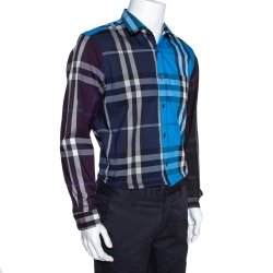 Pre Owned Burberry Colorblock Cotton Exploded Check Button Front Shirt L