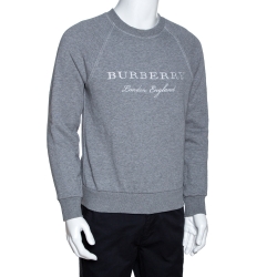 Pre Owned Burberry Grey Knit Logo Embroidered Crew Neck Jumper S