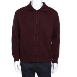 Burberry Burgundy Wool Button Front Cardigan L