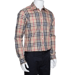 Pre Owned Burberry Beige Nova Check Cotton Long Sleeve Shirt M