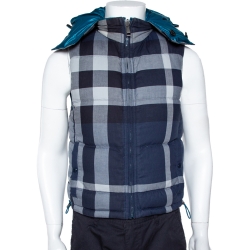 Pre Owned Burberry Brit Teal Down Quilted Hooded Reversible Jacket S