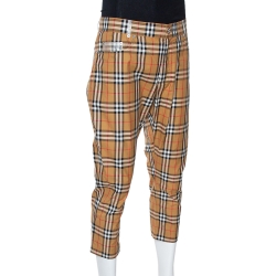 Pre Owned Burberry x Vivienne Westwood Beige Nova Check Zip Detail Trousers 3XL