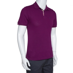 Burberry Brit Purple Cotton Pique Logo Embroidered Polo T Shirt S 