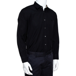 Pre Owned Burberry Black Stretch Cotton Poplin Long Sleeve Shirt L