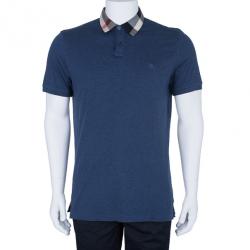 مملوكة مسبقًا Burberry Men’s Blue Novacheck Collar Polo Shirt XL