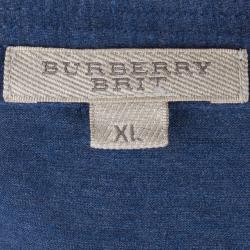 مملوكة مسبقًا Burberry Men’s Blue Novacheck Collar Polo Shirt XL