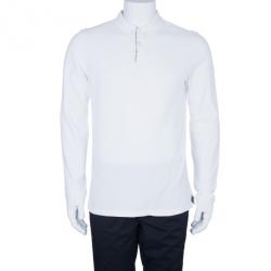 مملوكة مسبقًا Burberry Men's White Long Sleeve Cotton Polo Shirt L