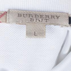 مملوكة مسبقًا Burberry Men's White Long Sleeve Cotton Polo Shirt L