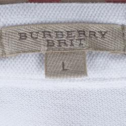 مملوكة مسبقًا Burberry Men's White Novacheck Collar Polo Shirt L