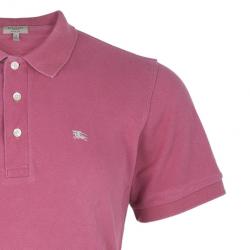 Pre Owned تي شيرت بربري لندن سليم فت بولو وردي L