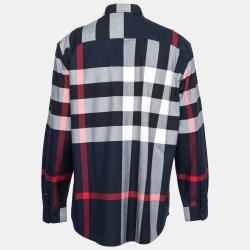 Pre Owned قميص بربري قطن كاروهات أزرق كحلي بأزرار أمامية مقاس كبير جدًا جدًا جدًا - إكس إكس إكس لارج