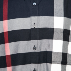 Pre Owned قميص بربري قطن كاروهات أزرق كحلي بأزرار أمامية مقاس كبير جدًا جدًا جدًا - إكس إكس إكس لارج