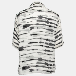 مملوكة مسبقًا Burberry White Watercolor Printed Silk Overlaid Shirt L