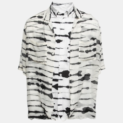 مملوكة مسبقًا Burberry White Watercolor Printed Silk Overlaid Shirt L