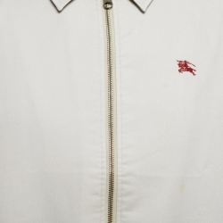 Burberry Beige Logo Embroidered Cotton Blend Zip Front Jacket M