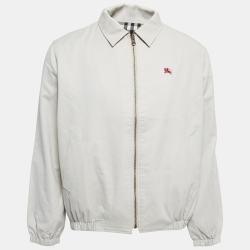 Burberry Beige Logo Embroidered Cotton Blend Zip Front Jacket M