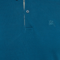 Pre Owned Burberry Teal Blue Cotton Pique Polo T-Shirt M