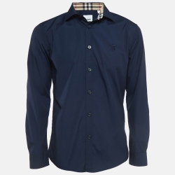 Pre Owned Burberry Navy Blue Poplin Button Front Shirt M
