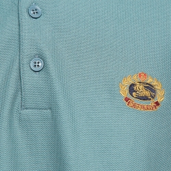 Pre Owned Burberry Blue Embroidered Cotton Pique Polo T-Shirt XXL