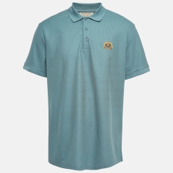 Pre Owned Burberry Blue Embroidered Cotton Pique Polo T-Shirt XXL