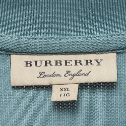Pre Owned Burberry Blue Embroidered Cotton Pique Polo T-Shirt XXL