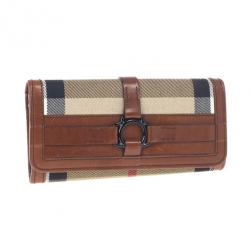 مملوكة مسبقًا Burberry Nova Check Leather Trim Flap Wallet