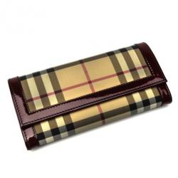 مملوكة مسبقًا Burberry Brown Check Print Checkbook Wallet