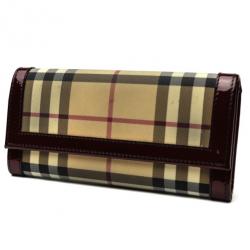مملوكة مسبقًا Burberry Brown Check Print Checkbook Wallet