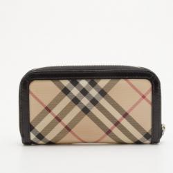 Pre Owned Burberry Khaki Nova Check Coated Canvas Ziggy Continental Wallet