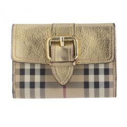 مملوكة مسبقًا Burberry Gold Nova Haymarket Check Compact Wallet