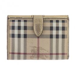 مملوكة مسبقًا Burberry Gold Nova Haymarket Check Compact Wallet