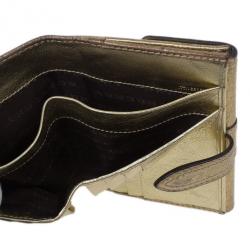 مملوكة مسبقًا Burberry Gold Nova Haymarket Check Compact Wallet