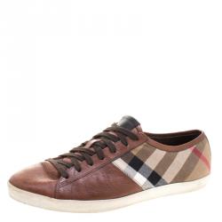Burberry Brown House Check Fabric and Leather Sneakers Size 44