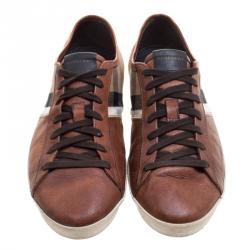 Burberry Brown House Check Fabric and Leather Sneakers Size 44