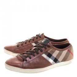 Burberry Brown House Check Fabric and Leather Sneakers Size 44