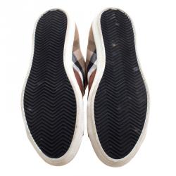 Burberry Brown House Check Fabric and Leather Sneakers Size 44