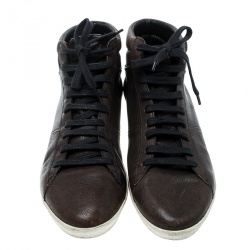Burberry Brown Leather High Top Sneakers Size 40
