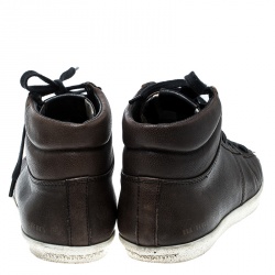Burberry Brown Leather High Top Sneakers Size 40