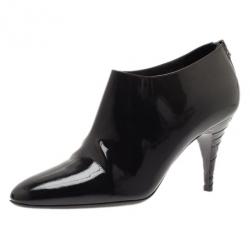 Pre Owned Burberry Black and Grey Patent Novacheck Heel Ankle Booties Size 40