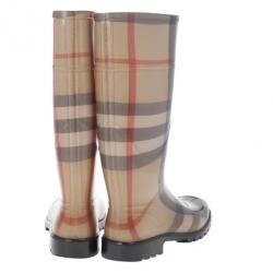 مملوكة مسبقًا Burberry Beige Nova Check 'House Check' Rain Boots Size 38